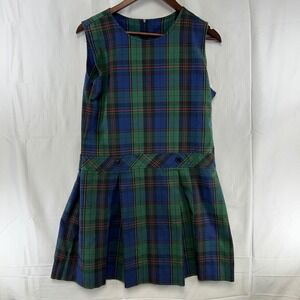 Parker Jumper Dress Girls 14.5 Green Blue Plaid Pleated Sleeveless Jumper USA